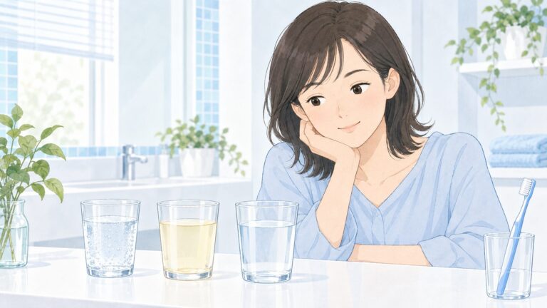 炭酸水とお酢の飲料、水を見比べるイラスト
