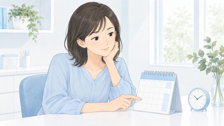 インプラント治療の予定をカレンダーで確認する女性患者
