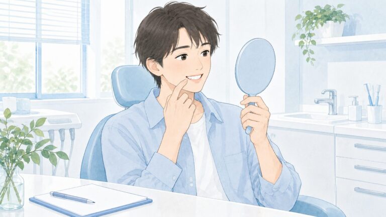 鏡で歯並びを確認し治療を考える男性患者