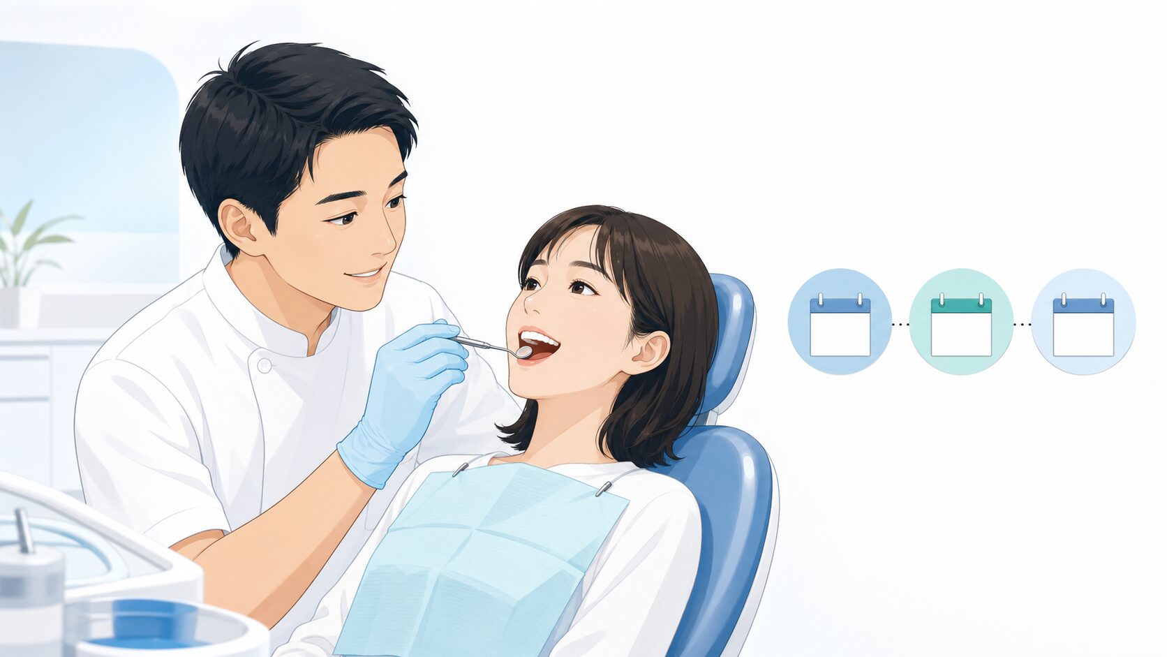 歯科医師による定期検診を受ける患者のイラスト