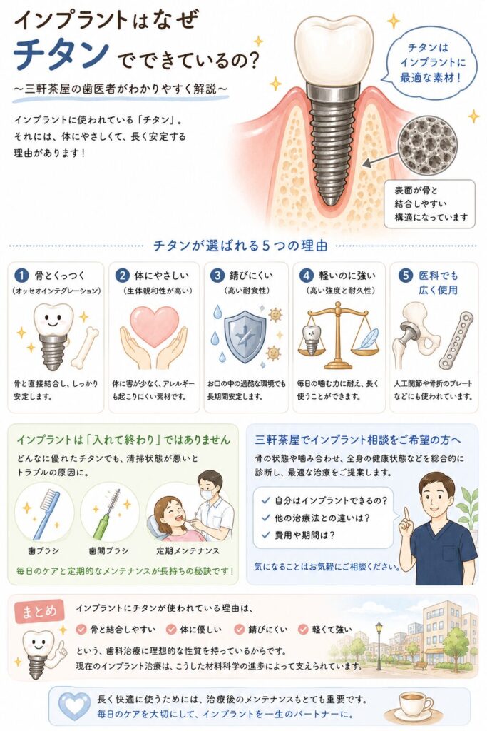 三軒茶屋の歯医者がチタンインプラントについて説明