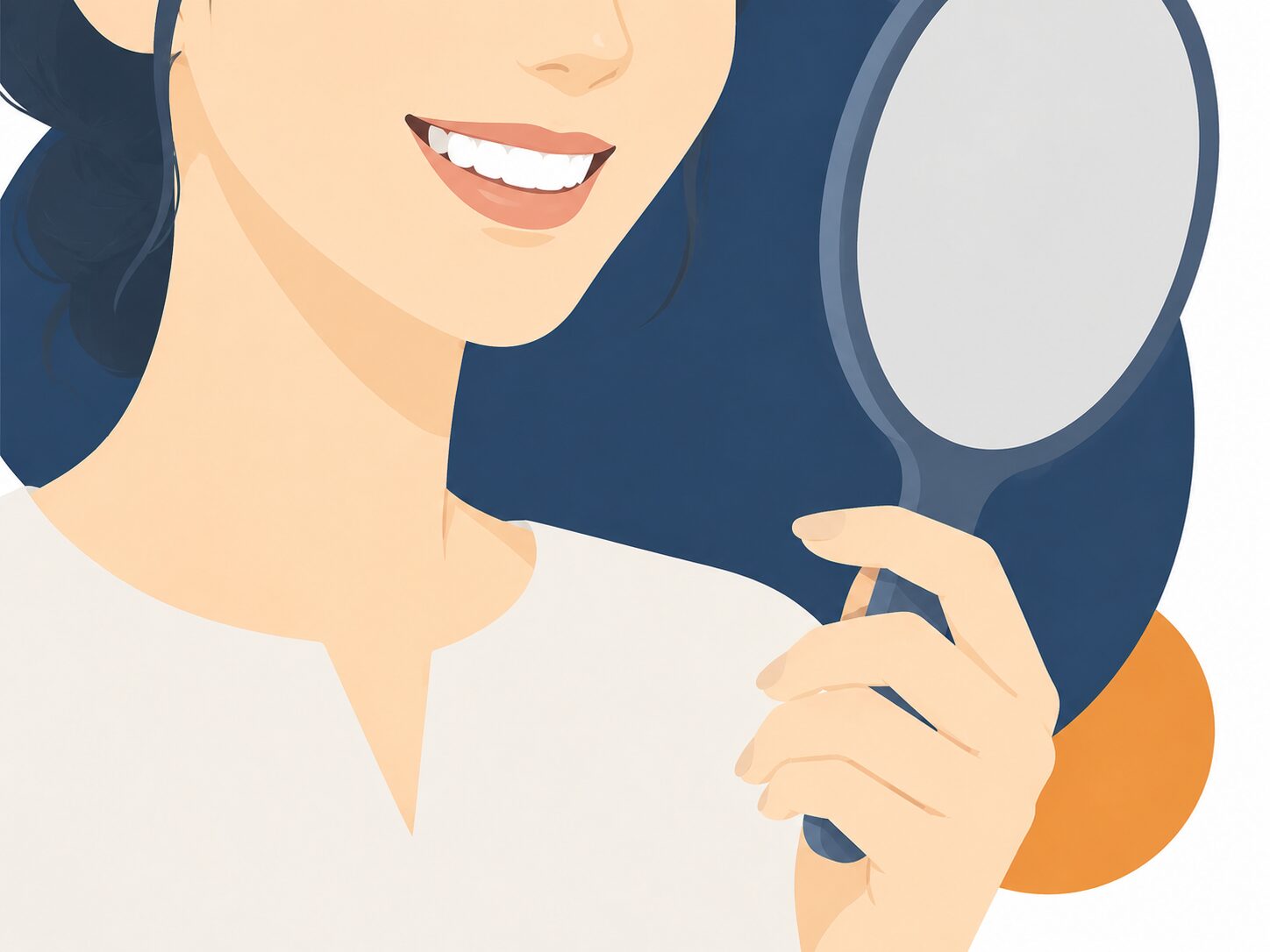 白い歯を鏡で確認する女性